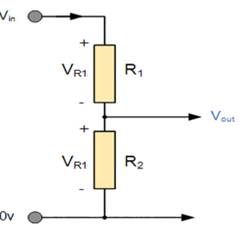 Voltage divider with V out between the resistors